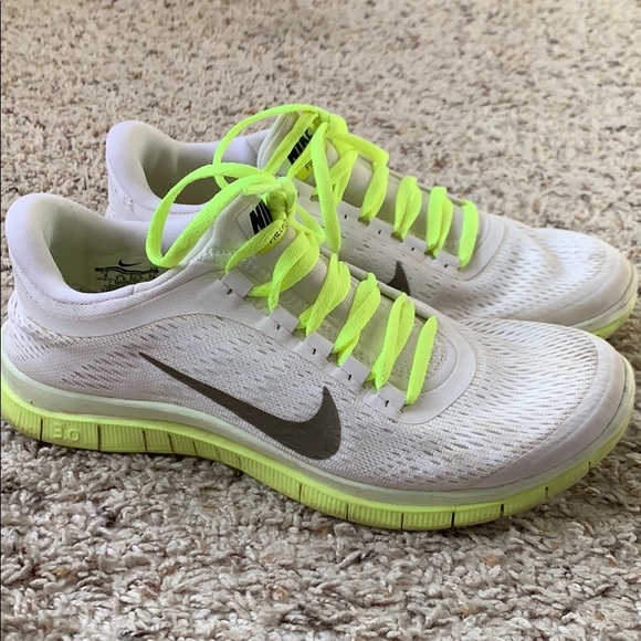 Nike Shoes - White and neon yellow Nike free